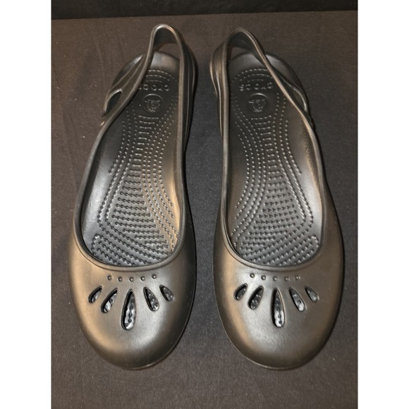 Crocs Shoes Womens 9 Alice Mary Jane Flats Comfort Black Rubber Slip On Low Top - Picture 3 of 9